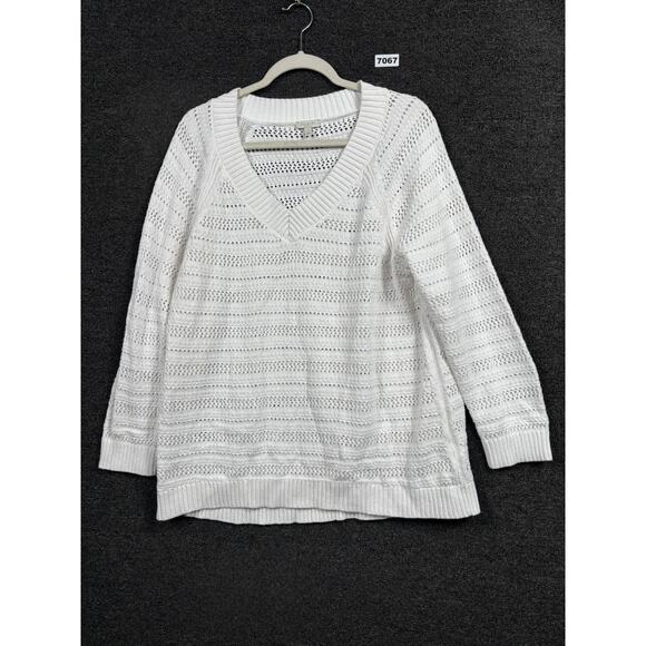 Talbots Open Knit Sweater Plus Size Womens 1X White Pullover Long Sleeve Cotton - Picture 1 of 7